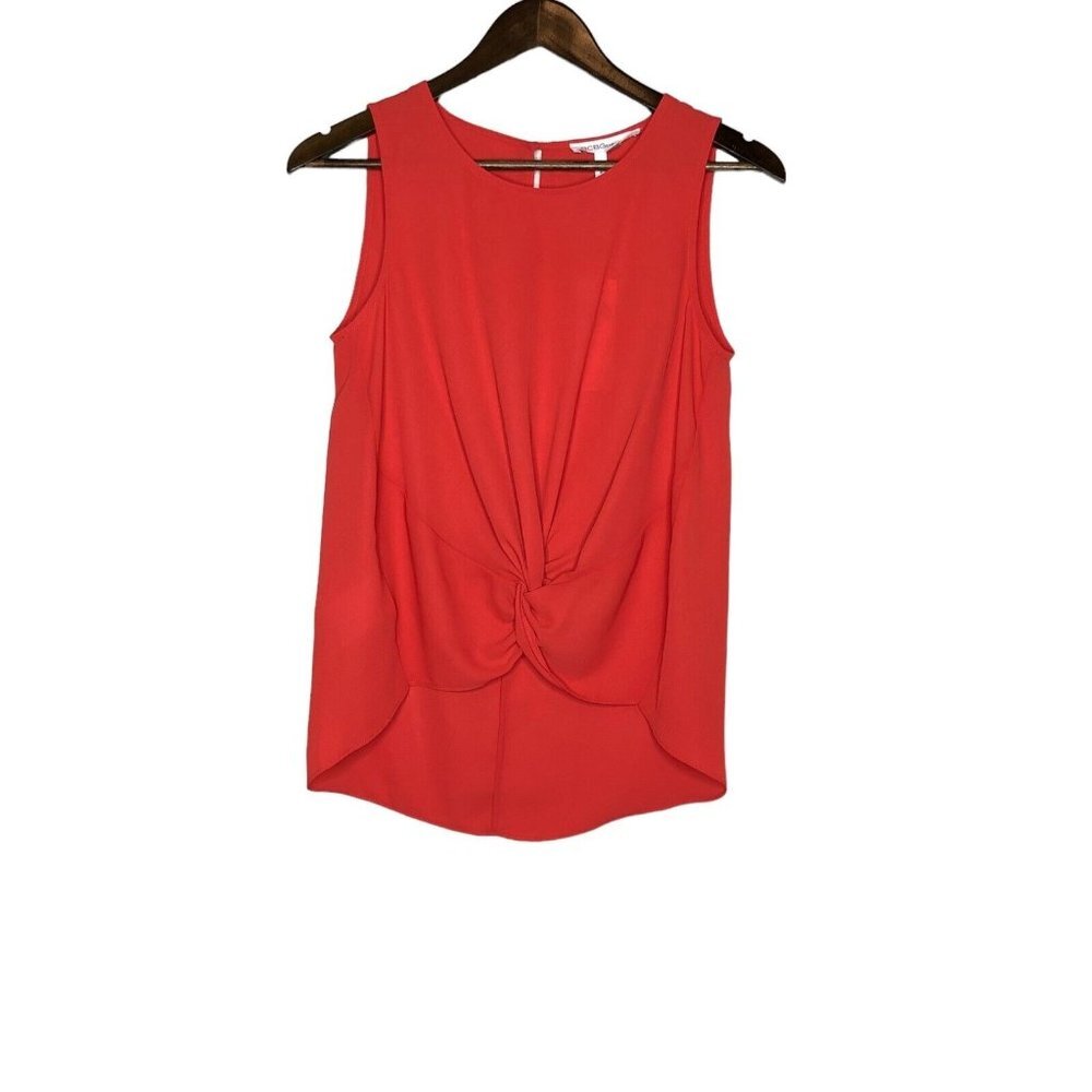 BCBGeneration NWT‎ Lava Red Front Knot Sleeveless Blouse Size XS